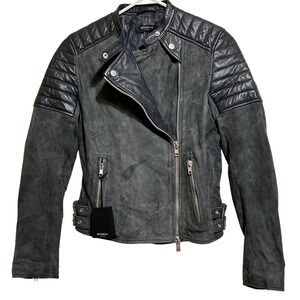 Muubaa London MW1169A Charcoal Suede Moto Jacket Womens US 4 NWT Bikercore